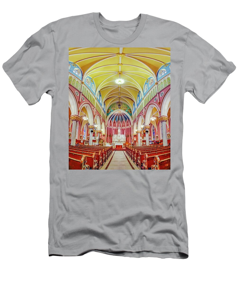 Altar T-Shirt featuring the photograph Saint Bridgets Romanesque Church by Susan Candelario