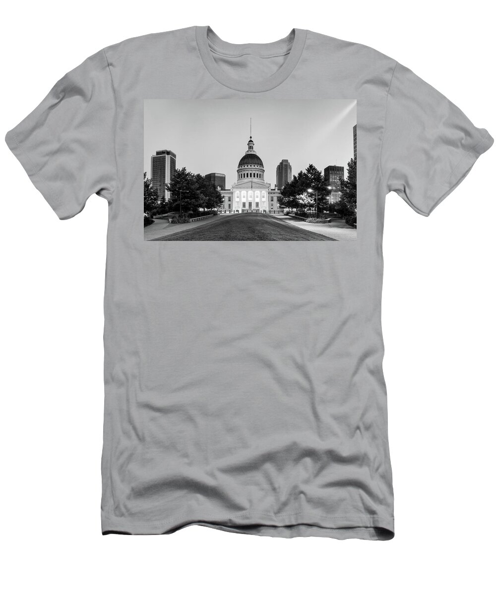 America T-Shirt featuring the photograph Saint Louis Courthouse at Dawn - Monochrome by Gregory Ballos