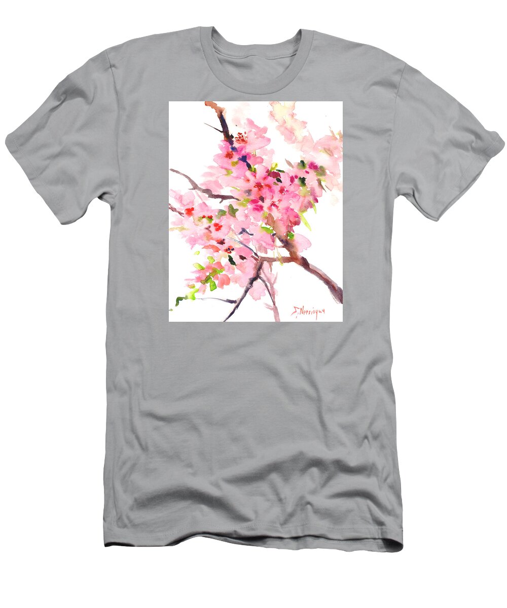 Sakura T-Shirt featuring the painting Sakura Cherry Blossom by Suren Nersisyan