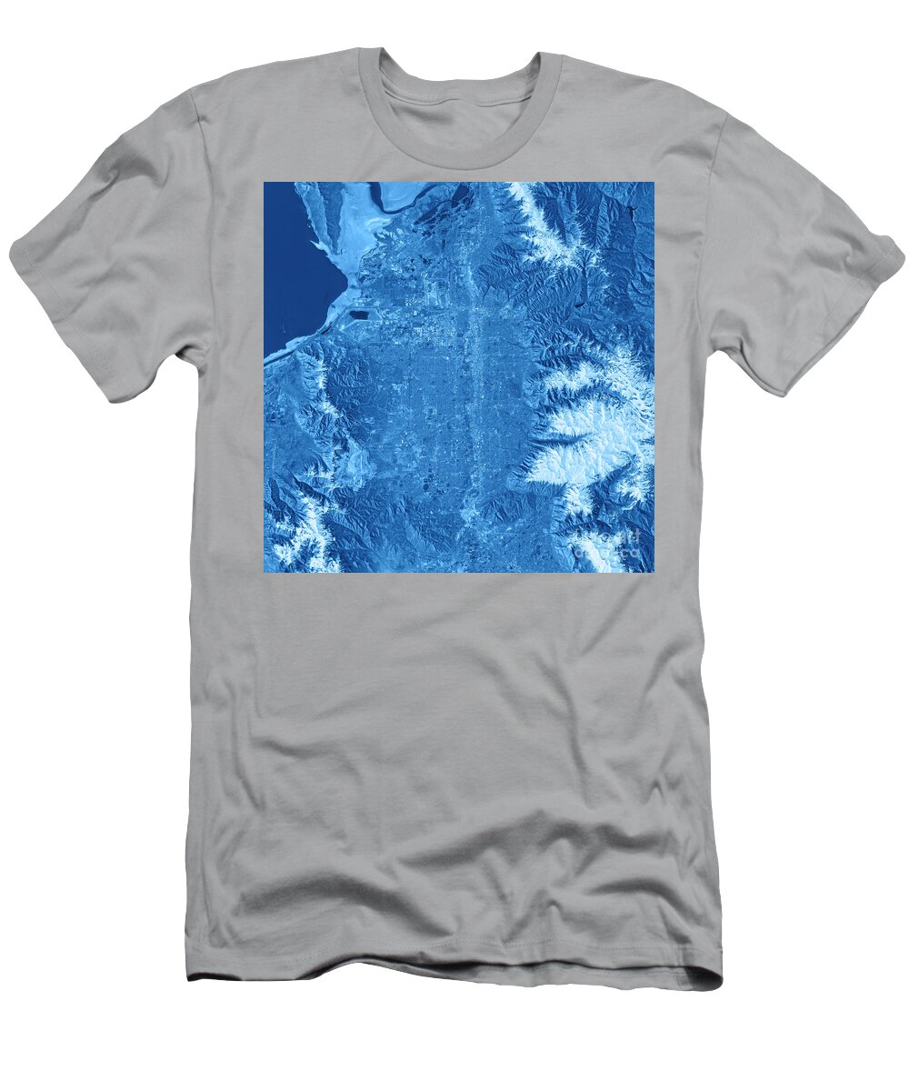 Salt Lake City T-Shirt featuring the digital art Salt Lake City Topographic Map Blue Color Top View by Frank Ramspott