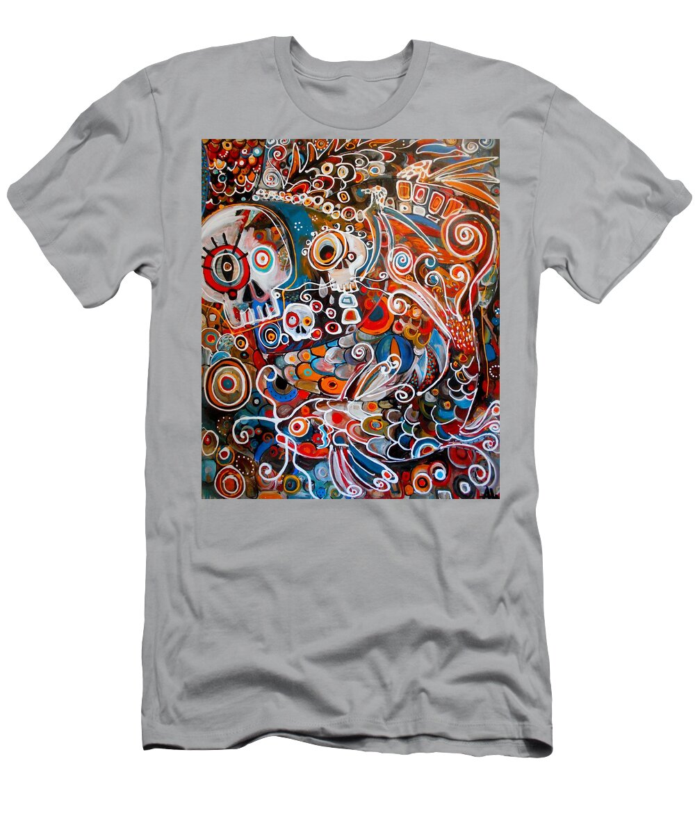Skull T-Shirt featuring the painting Salvador and the giant Koi by Angie Wright