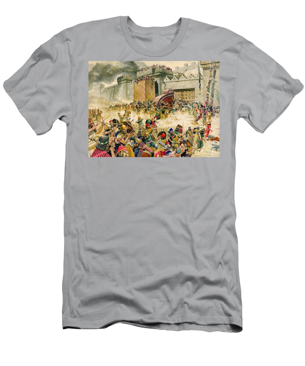 Samaria T-Shirt featuring the painting Samaria falling to the Assyrians by Don Lawrence