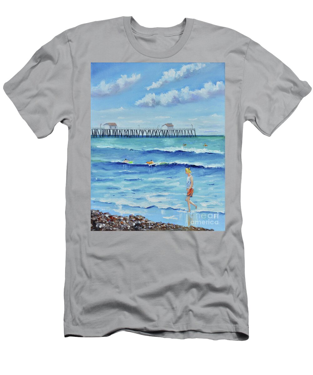 Ocean T-Shirt featuring the painting San Clemente Stroll by Mary Scott