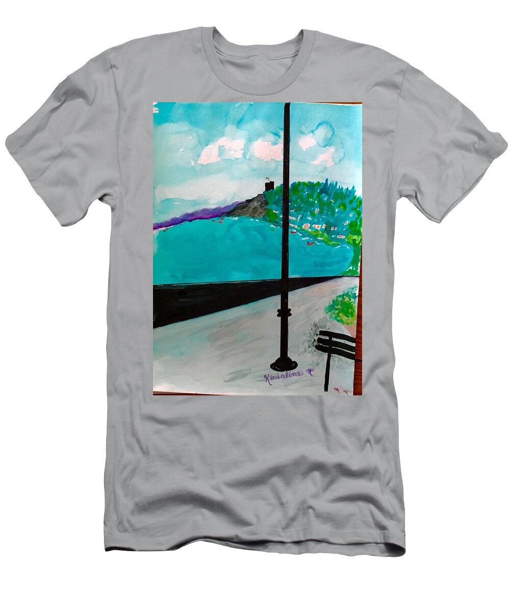 Italy T-Shirt featuring the painting San Terenzo Castle, Poets Bay, Liguria, Italy by Kenlynn Schroeder