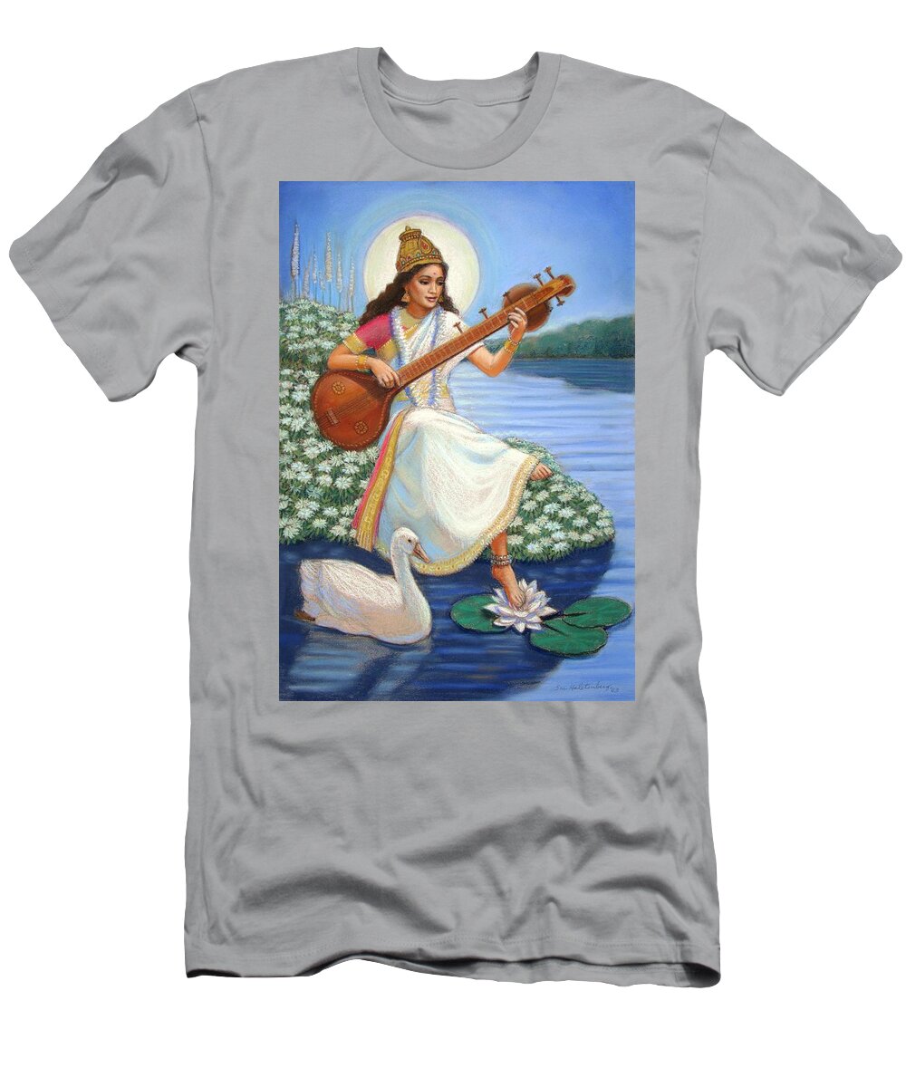 Hindu Goddess T-Shirt featuring the painting Sarasvati by Sue Halstenberg