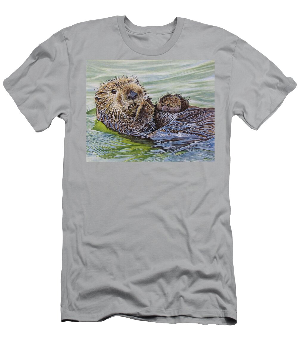 Otter T-Shirt featuring the painting Sea Otter by Greg and Linda Halom