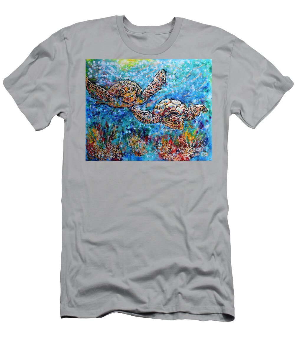 Marin Animals T-Shirt featuring the painting Sea Turtles by Jyotika Shroff