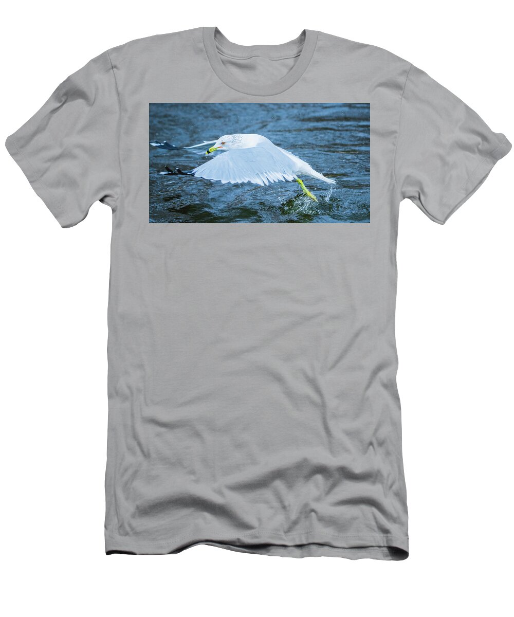 20170128 T-Shirt featuring the photograph Seagull Departure by Jeff at JSJ Photography