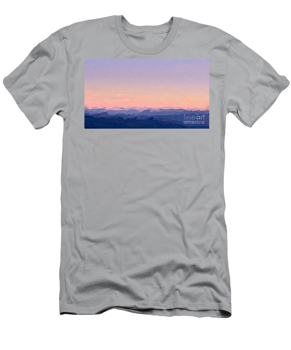 Anthony Fishburne T-Shirt featuring the mixed media Seascape at Sunrise by Anthony Fishburne
