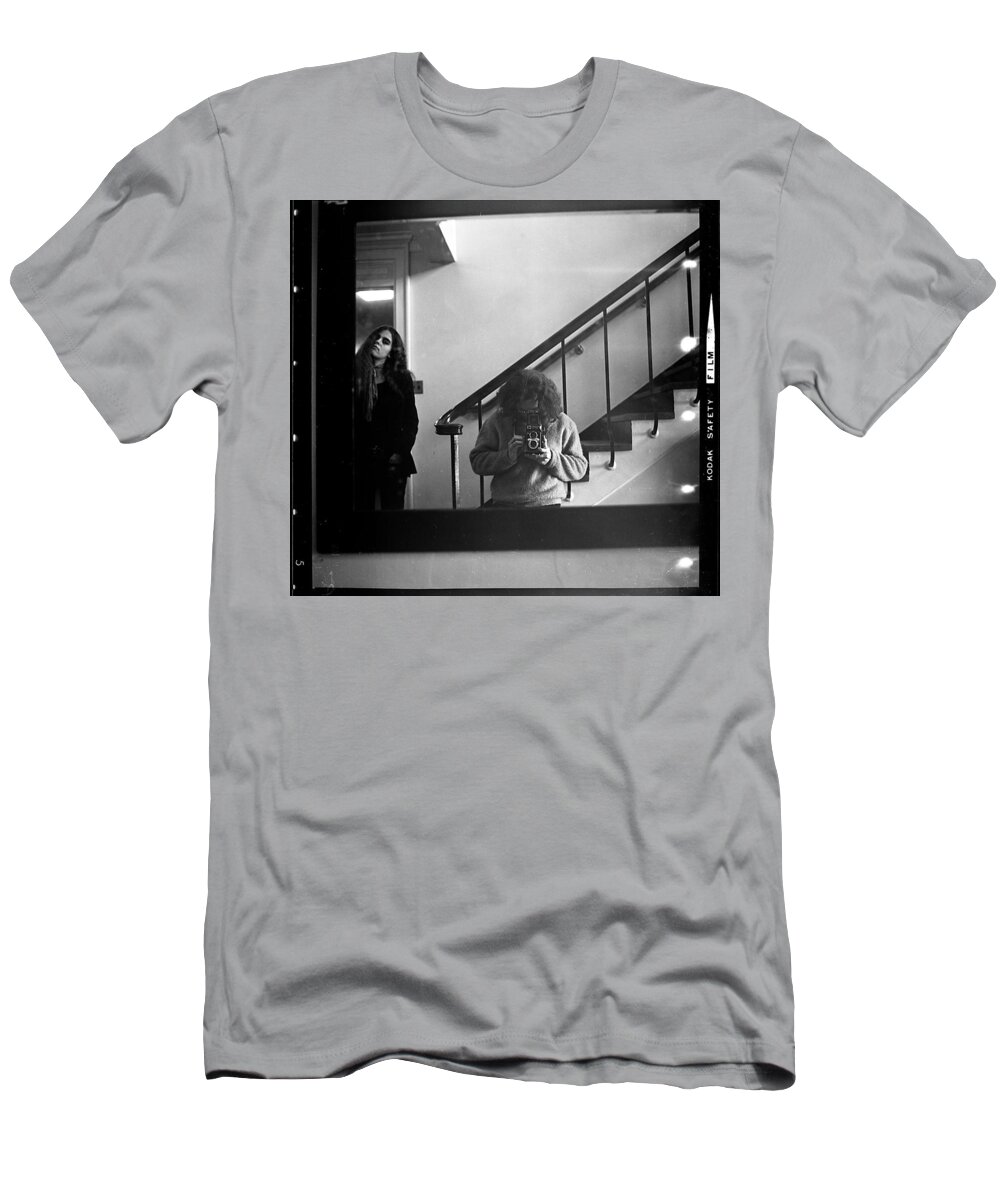 Self-portrait T-Shirt featuring the photograph Self-Portrait, with Woman, in Mirror, Full Frame, 1972 by Jeremy Butler