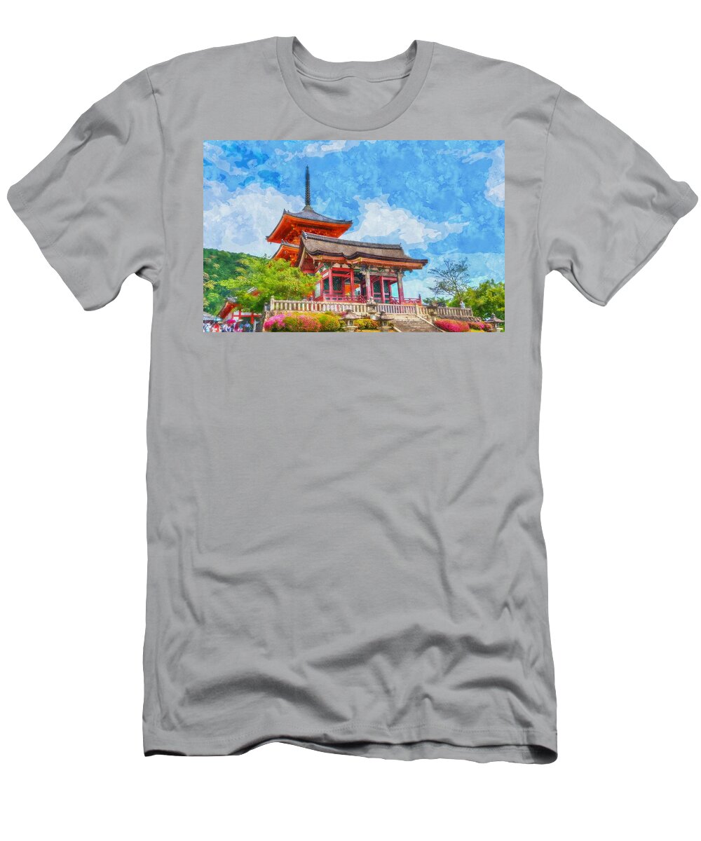 Nature T-Shirt featuring the painting Senso Ji Temple Kyoto Japan by Celestial Images