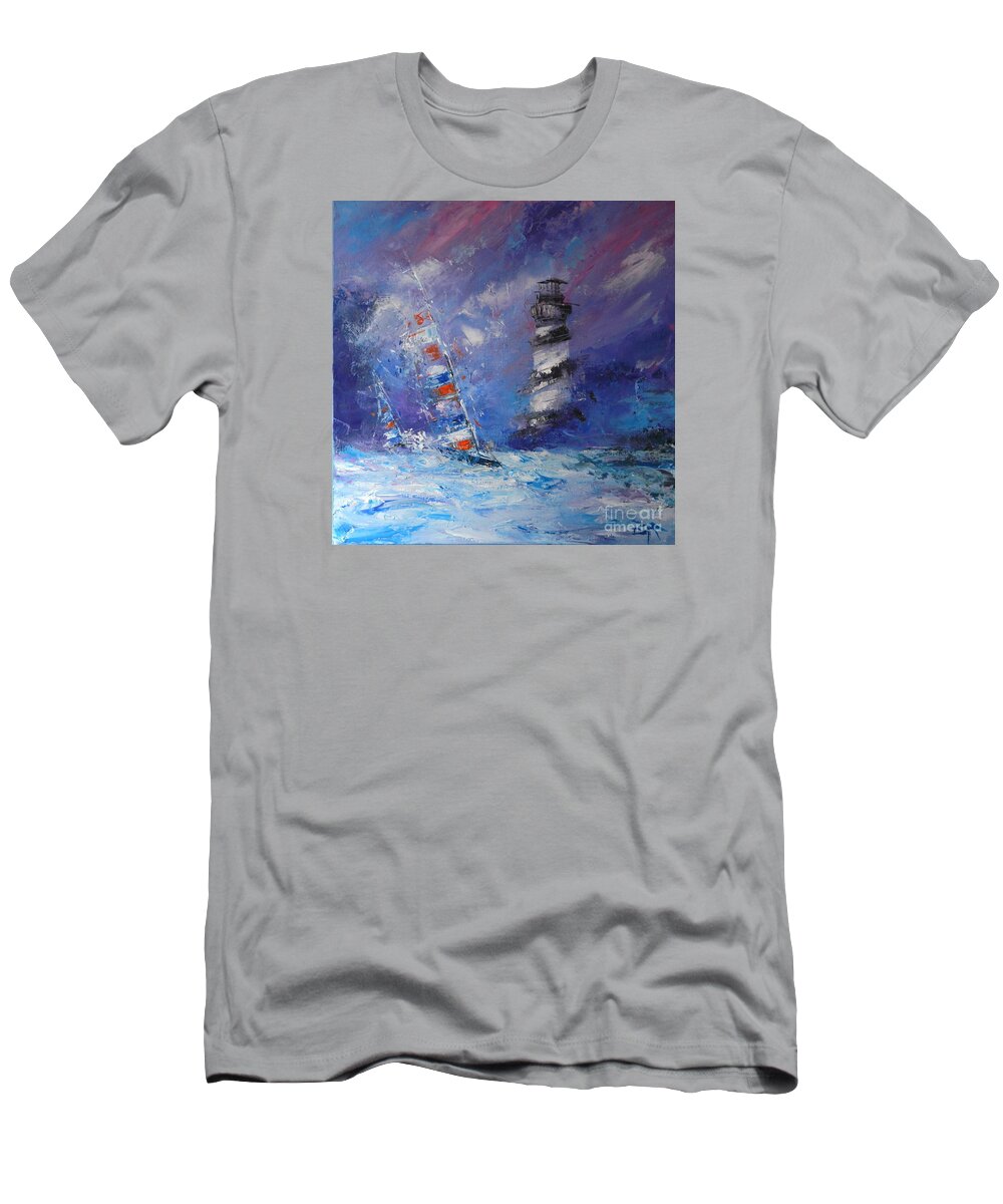 Cape Hatteras T-Shirt featuring the painting Set Sail for Hatteras by Dan Campbell