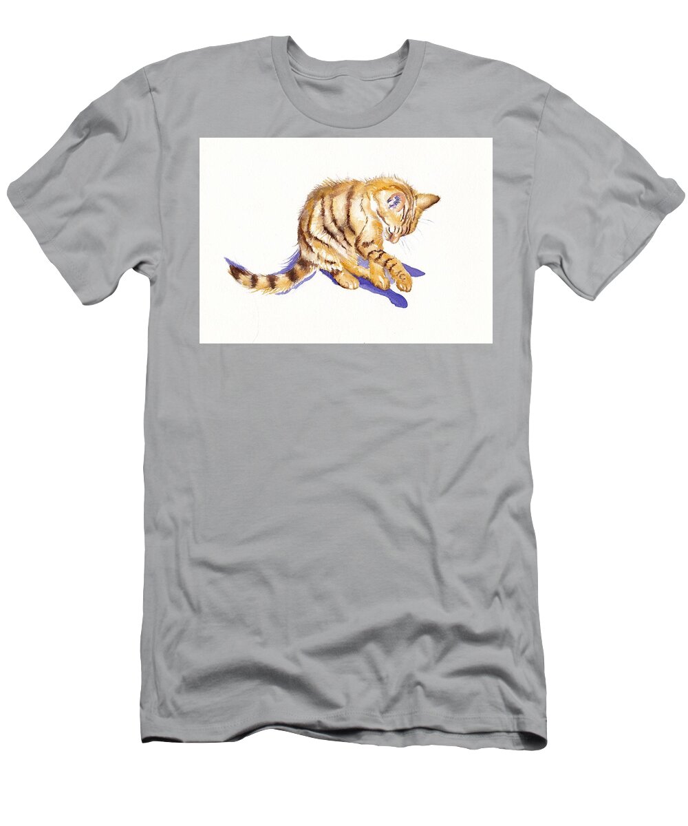 Kittens T-Shirt featuring the painting Shadow Boxing - Tabby Kitten by Debra Hall