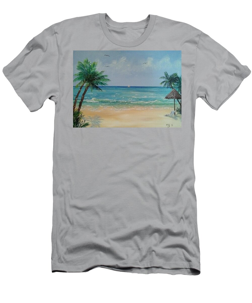 Beach T-Shirt featuring the painting Sharon's Happy Place by Mindy Gibbs