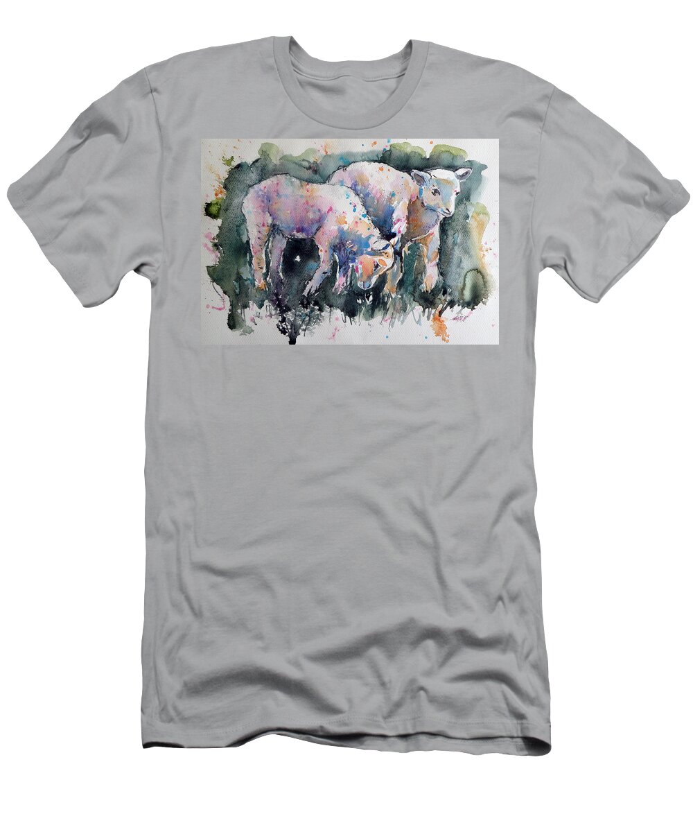 Sheep T-Shirt featuring the painting Sheep by Kovacs Anna Brigitta