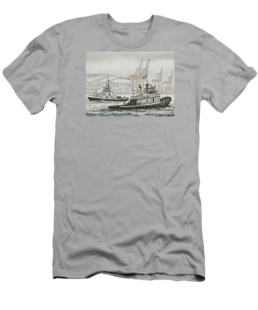 Tugs T-Shirt featuring the painting SHELLY and WEDELL FOSS by James Williamson