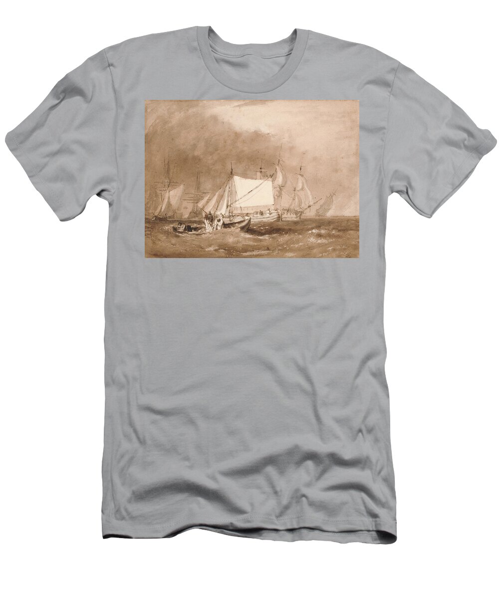 19th Century Art T-Shirt featuring the painting Shipping Scene with Fishermen by Joseph Mallord William Turner