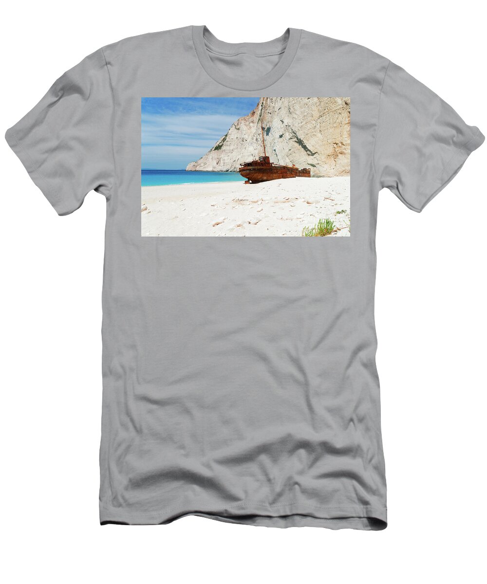 Navagio T-Shirt featuring the photograph Shipwreak Beach II by Anastasy Yarmolovich