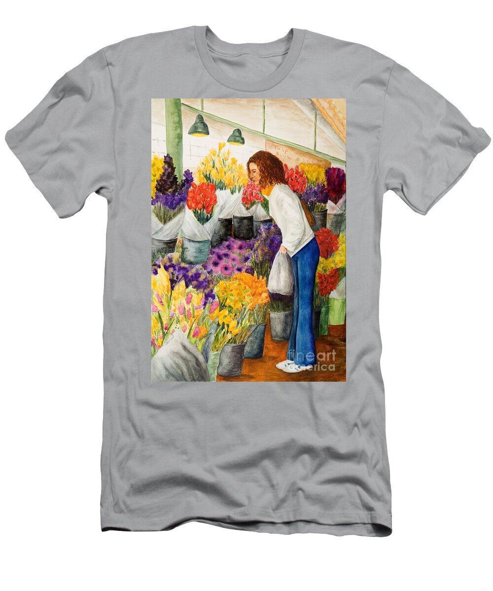 Pike's Market T-Shirt featuring the painting Shopping Pike's Market by Vicki Housel