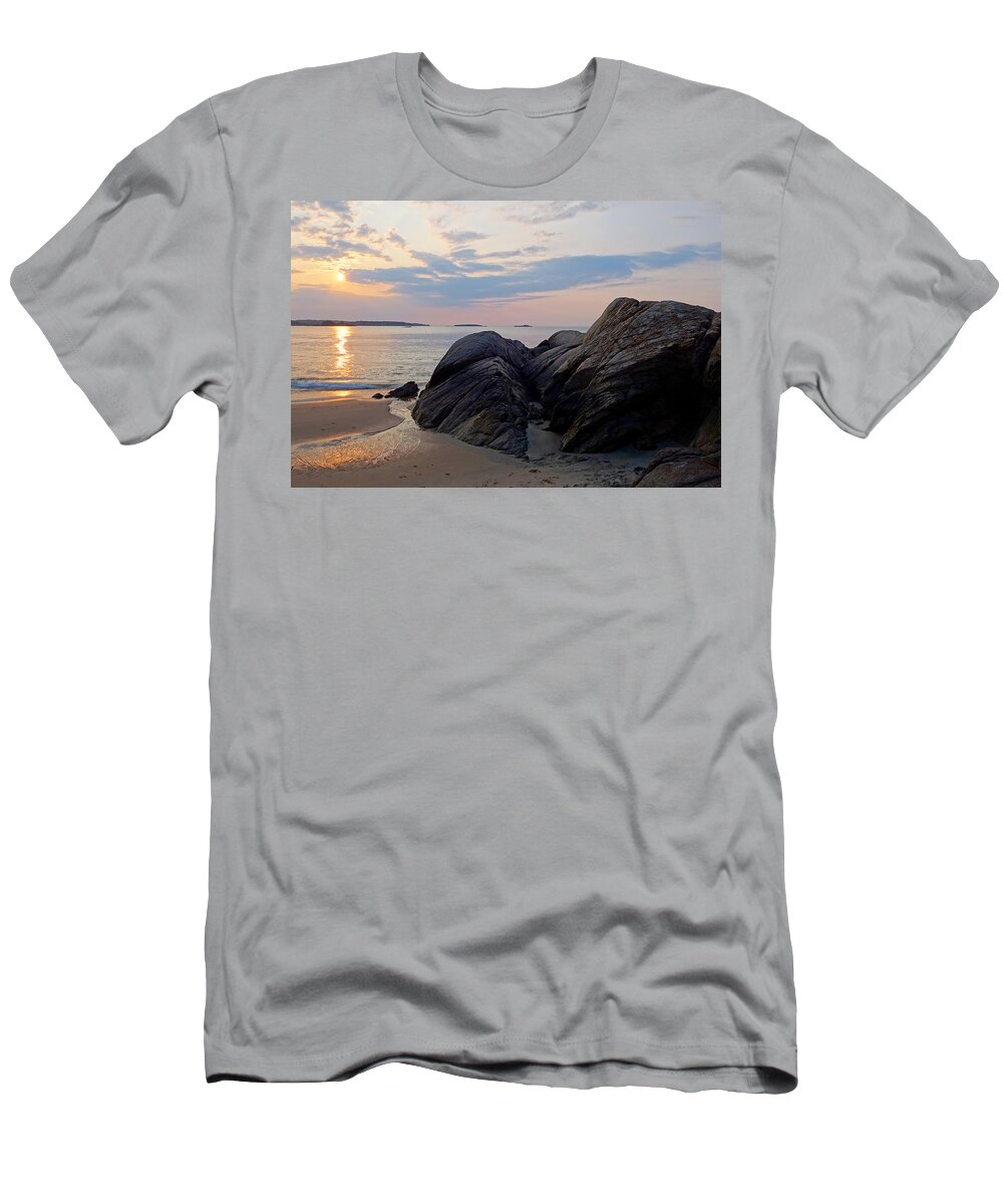 Manchester T-Shirt featuring the photograph Singing Beach Rocky Sunrise Manchester by the Sea MA by Toby McGuire