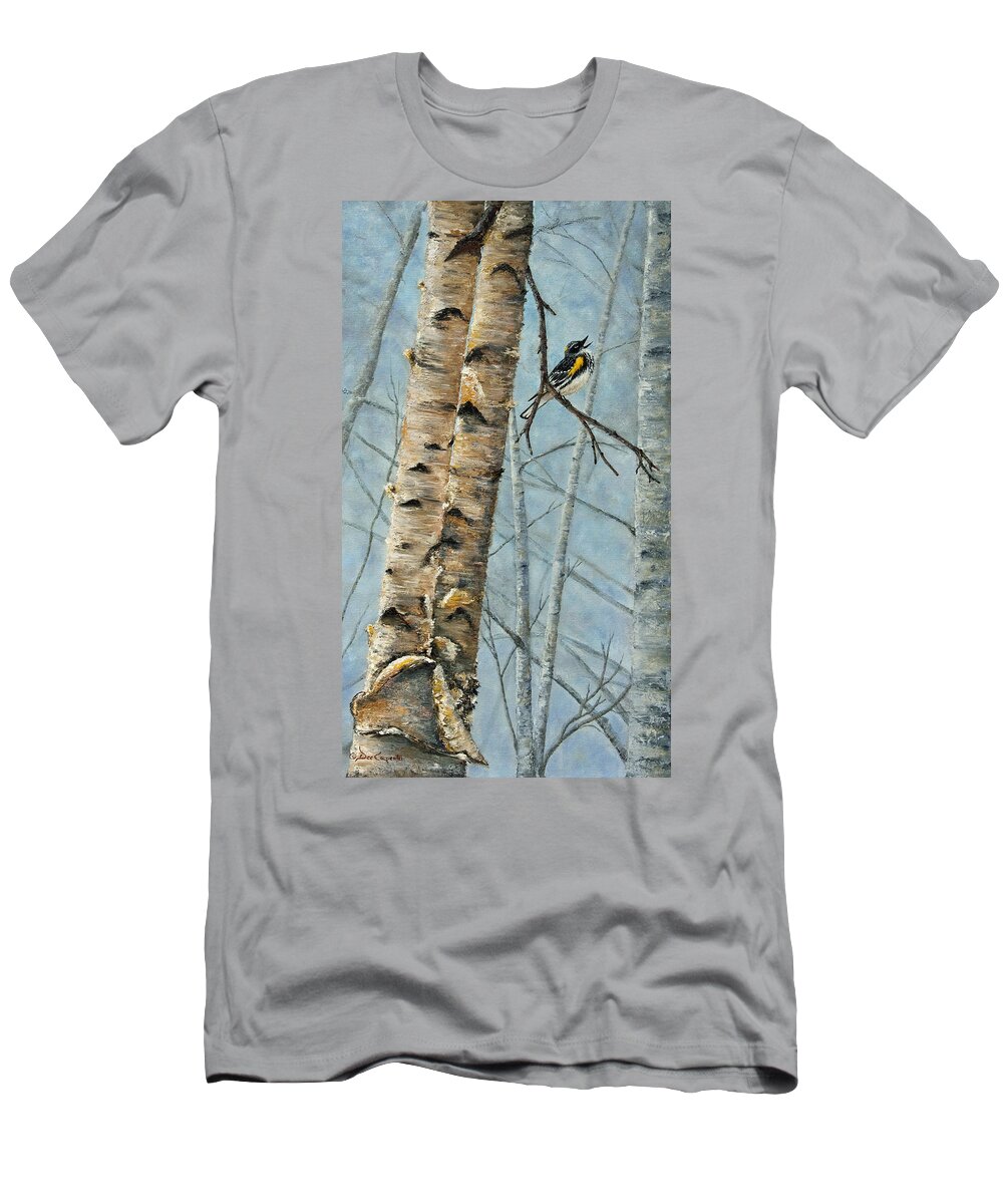 Warbler T-Shirt featuring the painting Singing For Love by Dee Carpenter