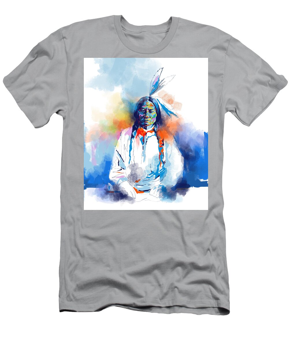 Native T-Shirt featuring the painting Sitting Bull Watercolor by Bekim M