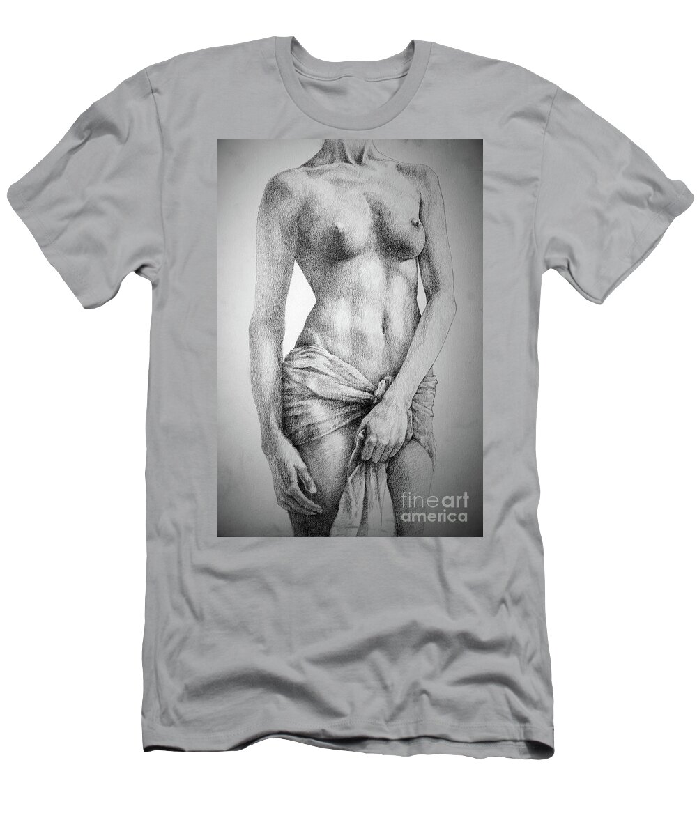 Art T-Shirt featuring the drawing SketchBook Page 35 The Female Pencil Drawing by Dimitar Hristov