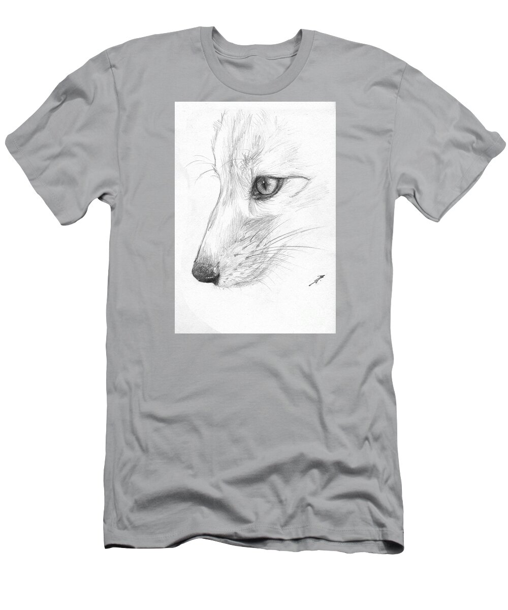 Fox T-Shirt featuring the drawing Sketchy Fox Face Study by Brandy Woods