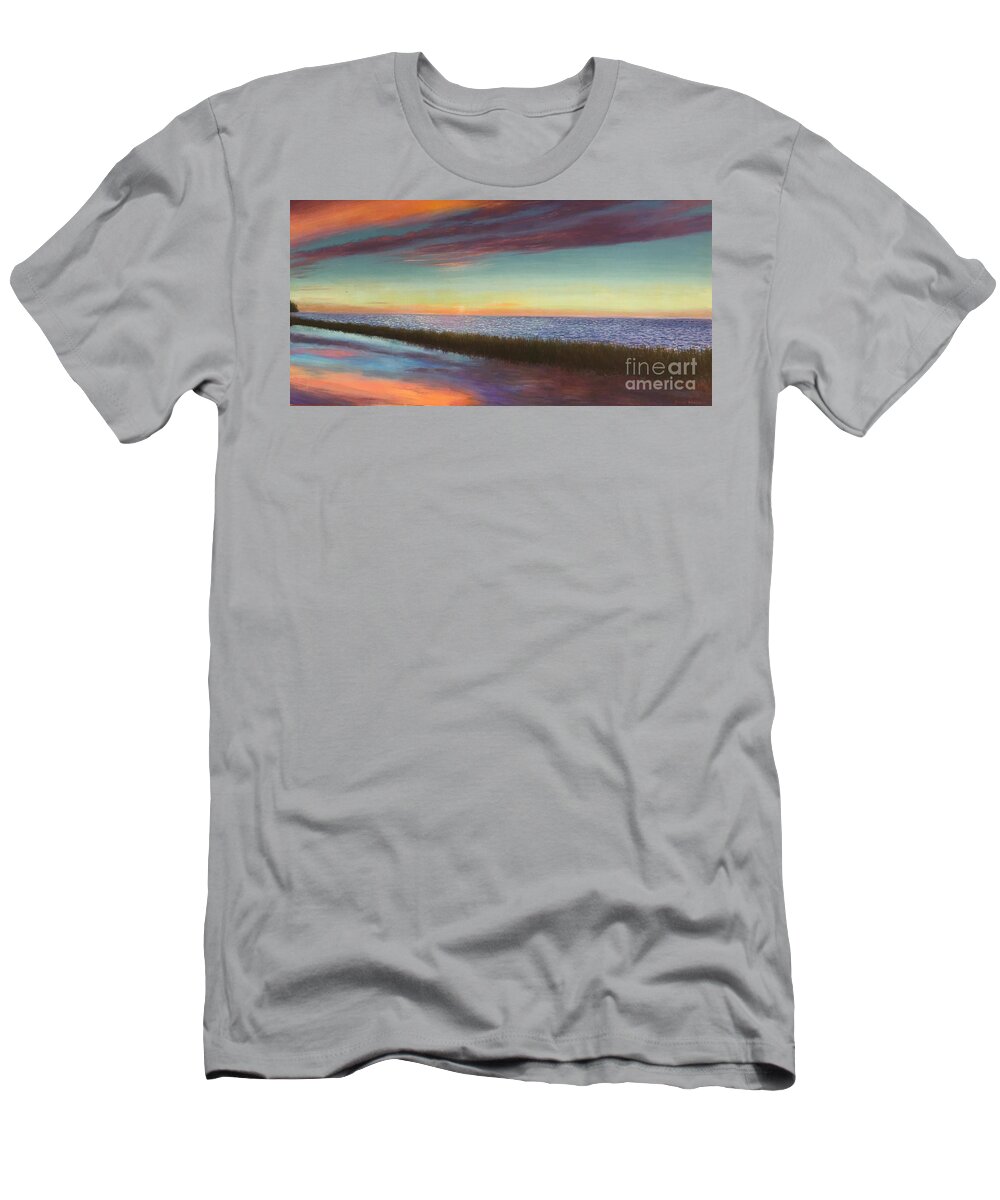 Sunset T-Shirt featuring the painting Sliders Sunset by Gary Mack