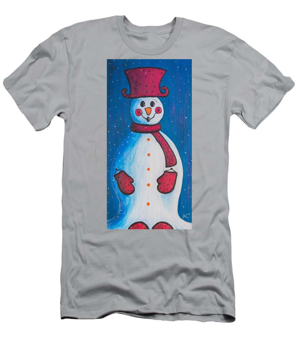 Snowman T-Shirt featuring the painting Smiley Snowman by Neslihan Ergul Colley