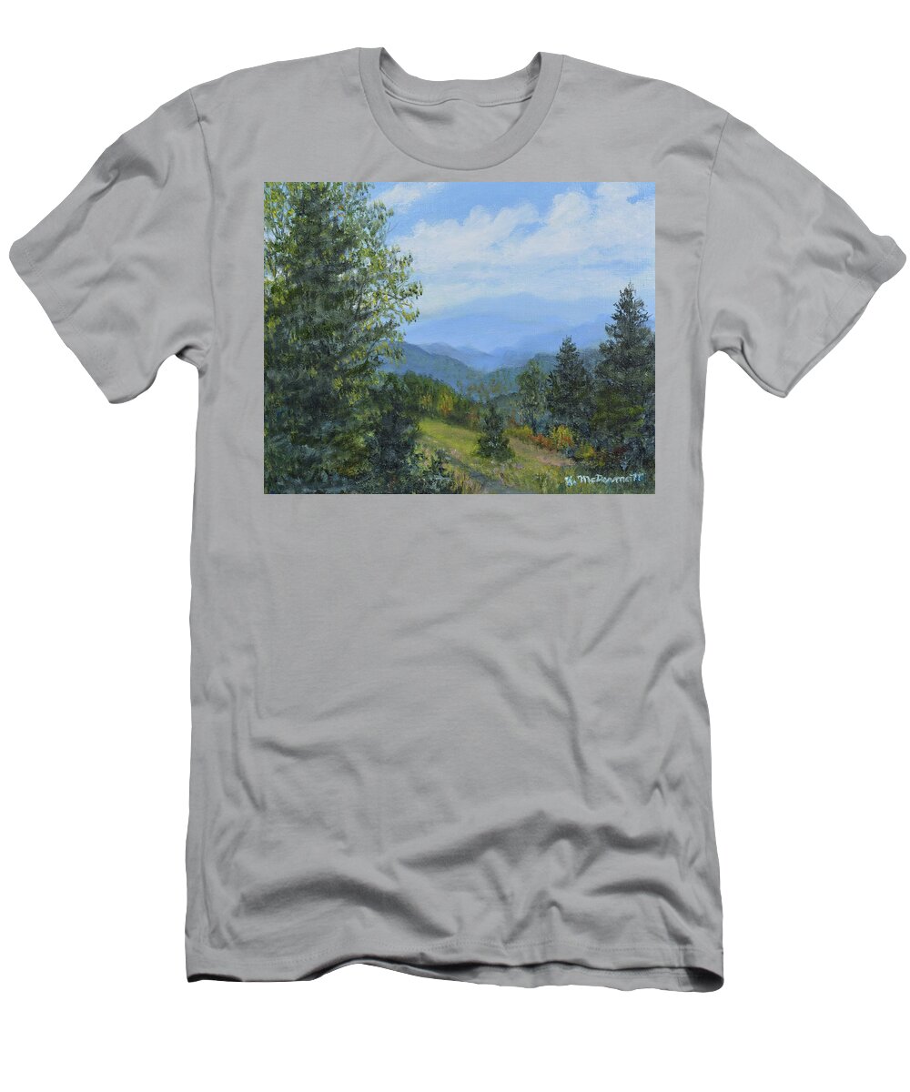 Mountains T-Shirt featuring the painting Smokey Mountain Overlook by Kathleen McDermott
