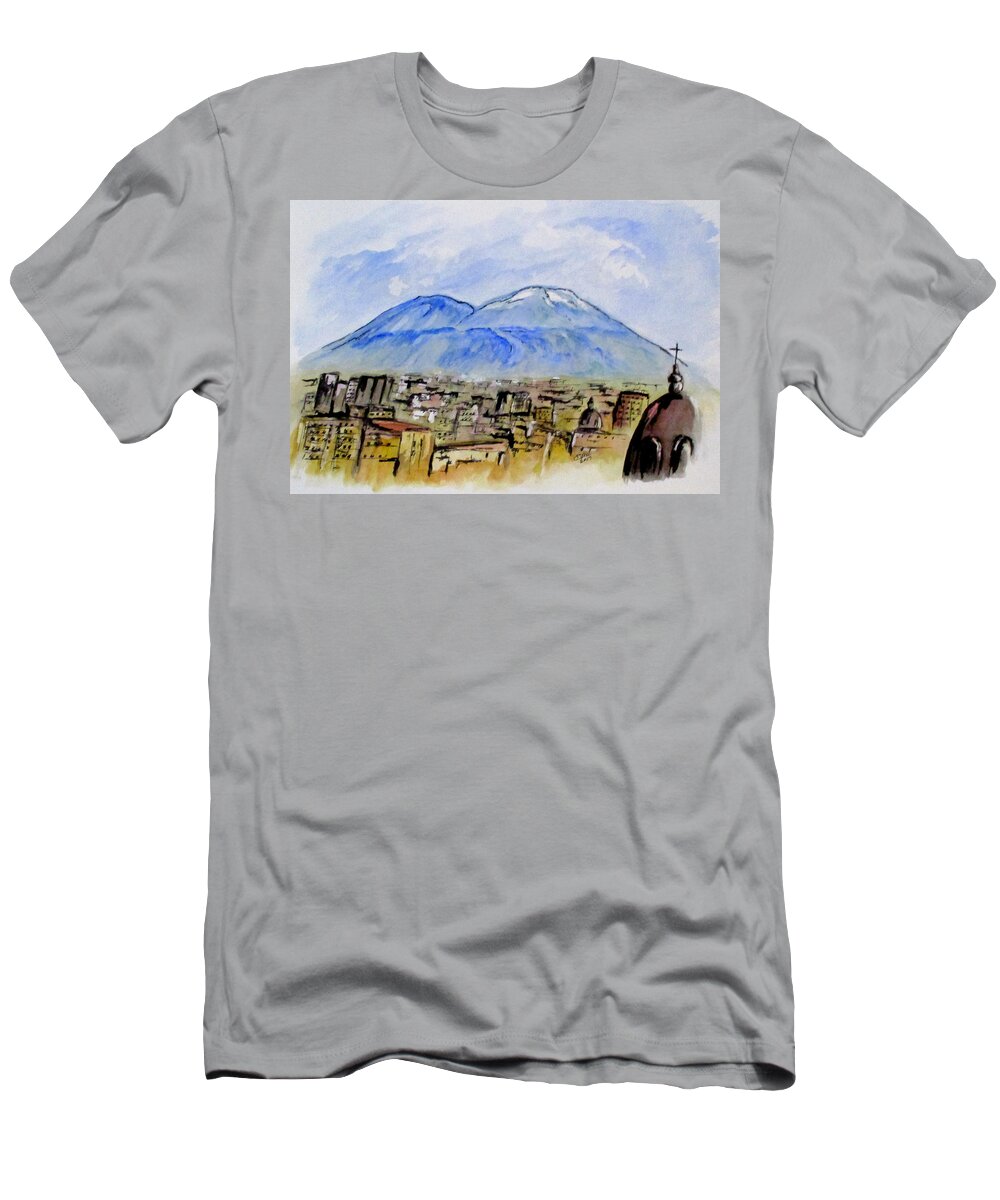 Vesuvio T-Shirt featuring the painting Snow Capped Vesuvio by Clyde J Kell
