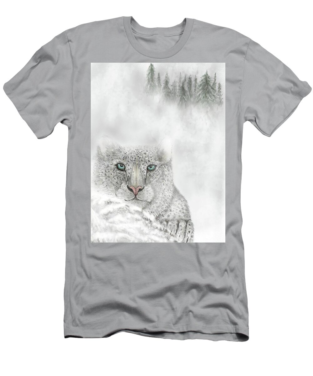 Leopard T-Shirt featuring the digital art Snow Leopard by Darren Cannell