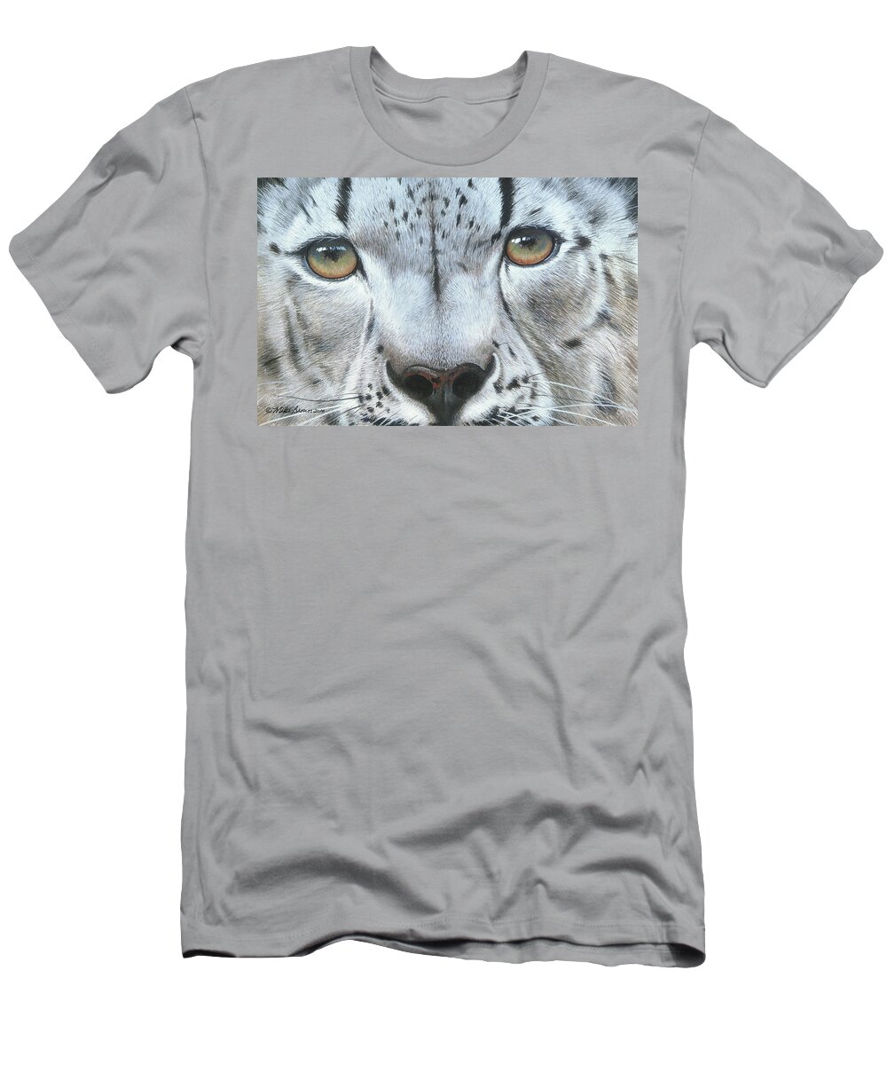 Snow Leopard T-Shirt featuring the painting Snow Leopard by Mike Brown
