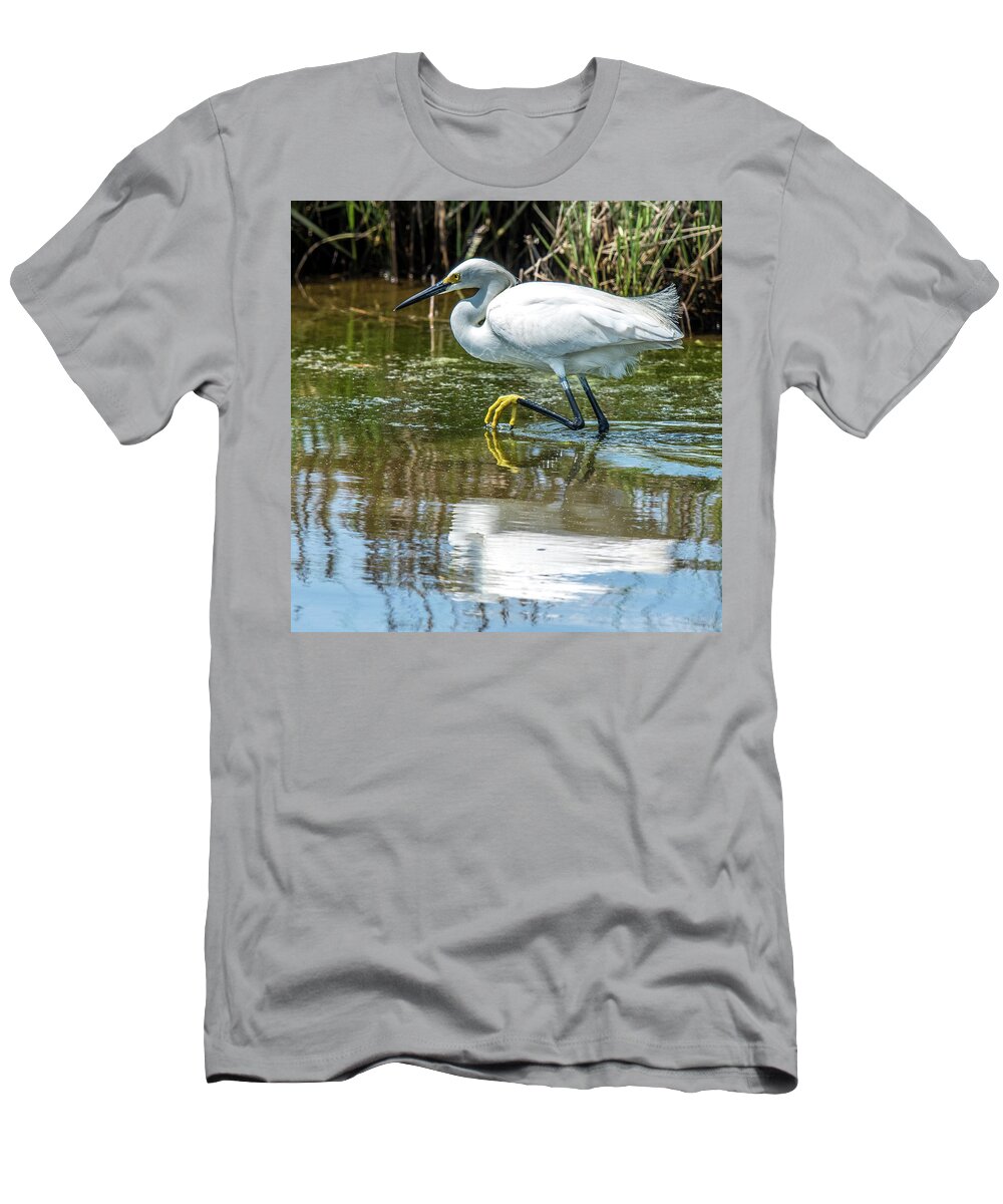 Egret T-Shirt featuring the photograph Snowy Egret Reflection by William Bitman