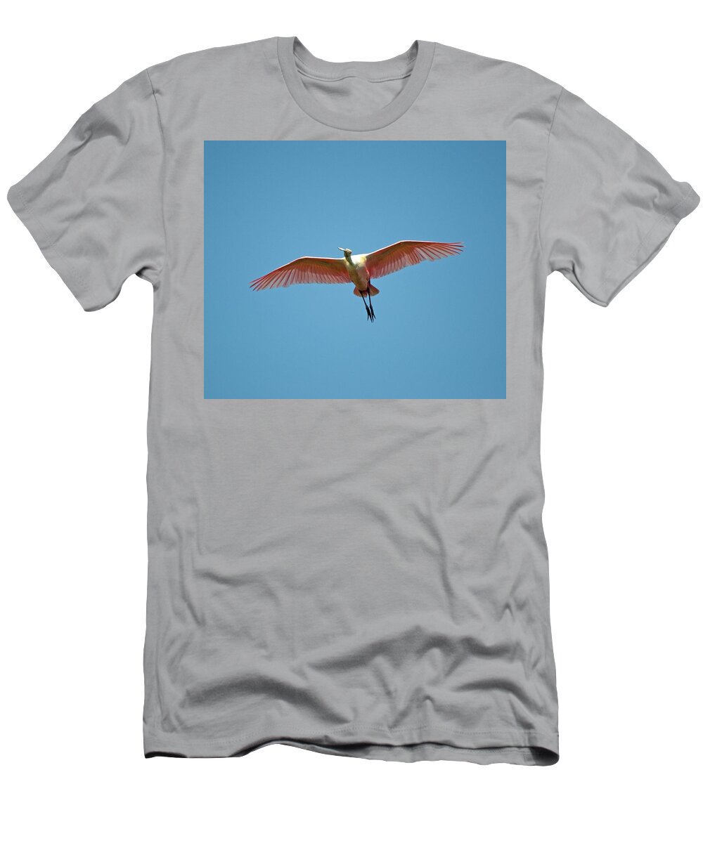Heron T-Shirt featuring the photograph Soaring Roseate Spoonbill by Kenneth Albin