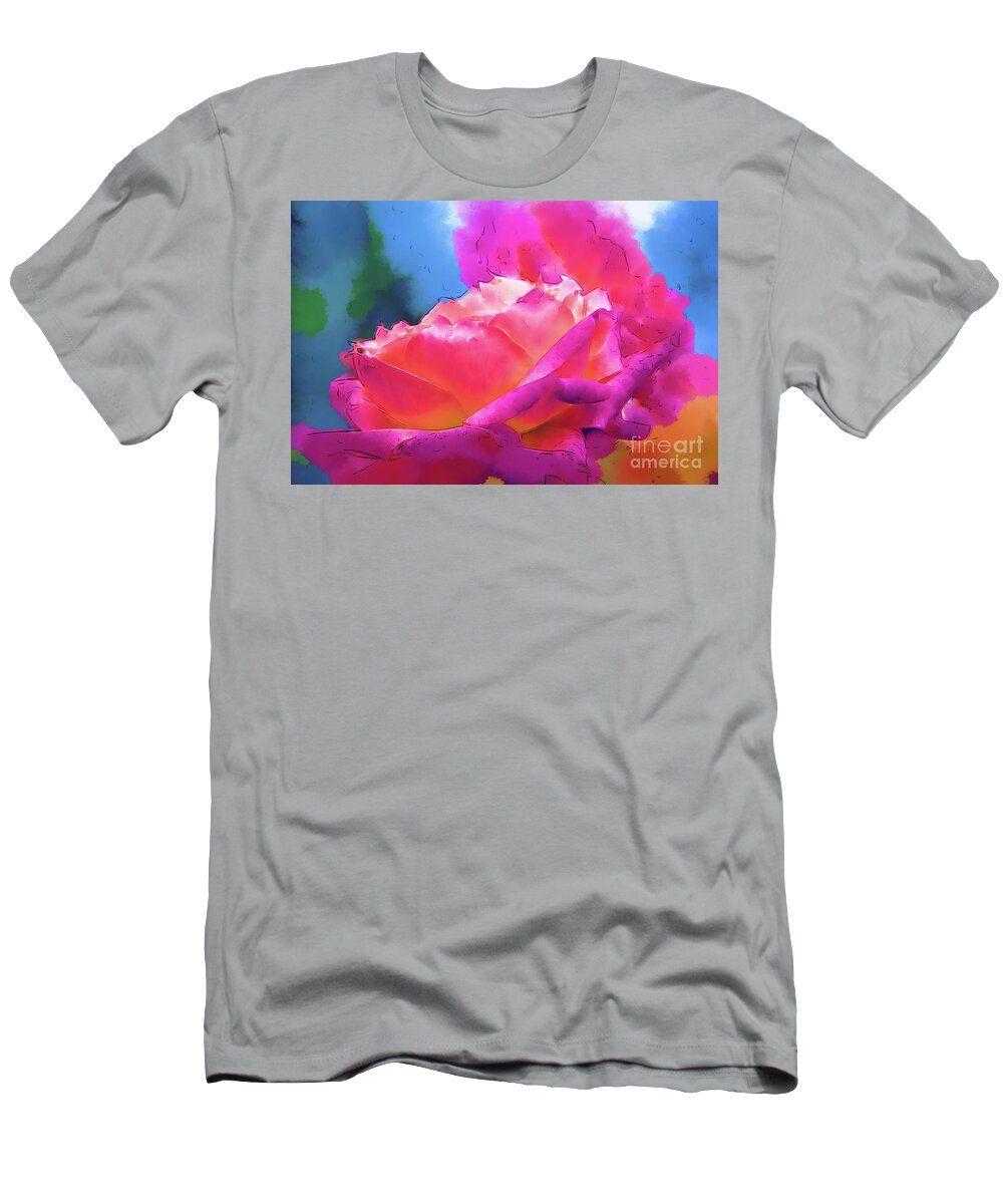 Rose T-Shirt featuring the digital art Soft Rose Bloom In Red and Purple by Kirt Tisdale
