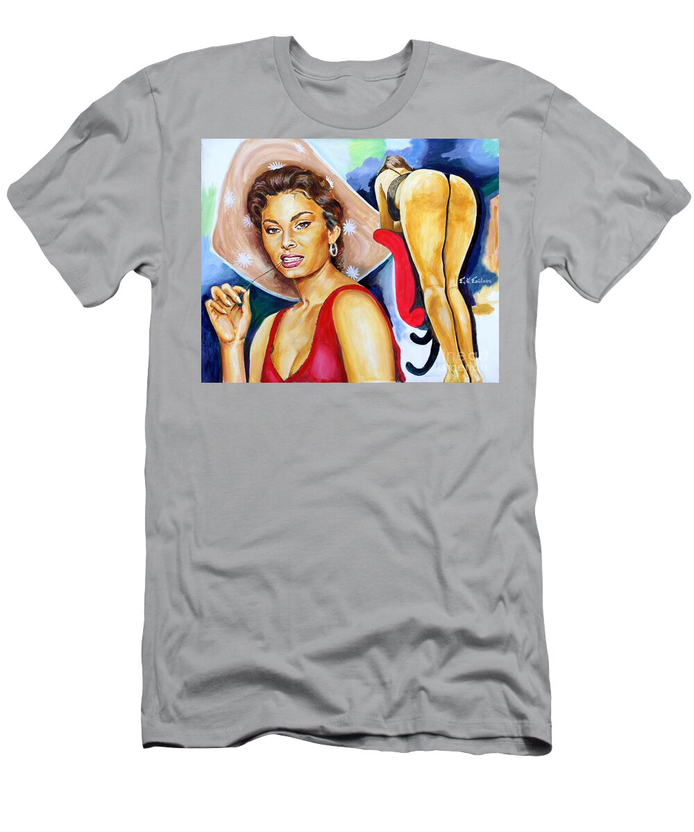 Sophia Loren T-Shirt featuring the painting Sophia Loren - nude by Star Portraits Art