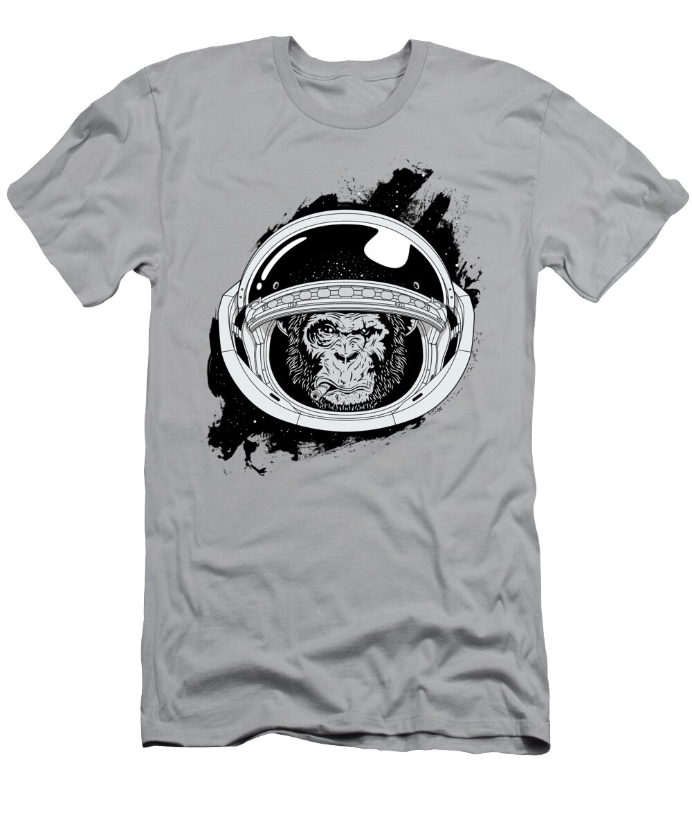 Space T-Shirt featuring the digital art Space Monkey by Alex Goljakov