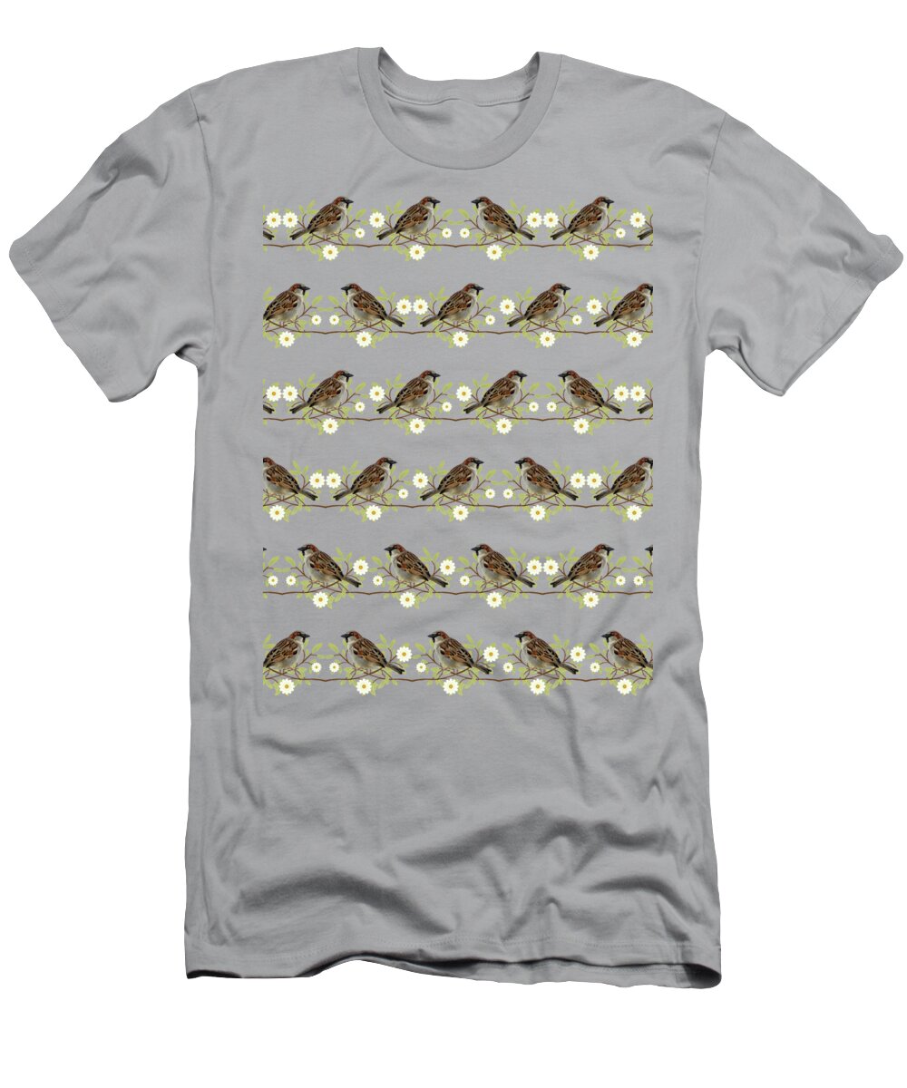 Pattern T-Shirt featuring the mixed media Sparrows by Gaspar Avila