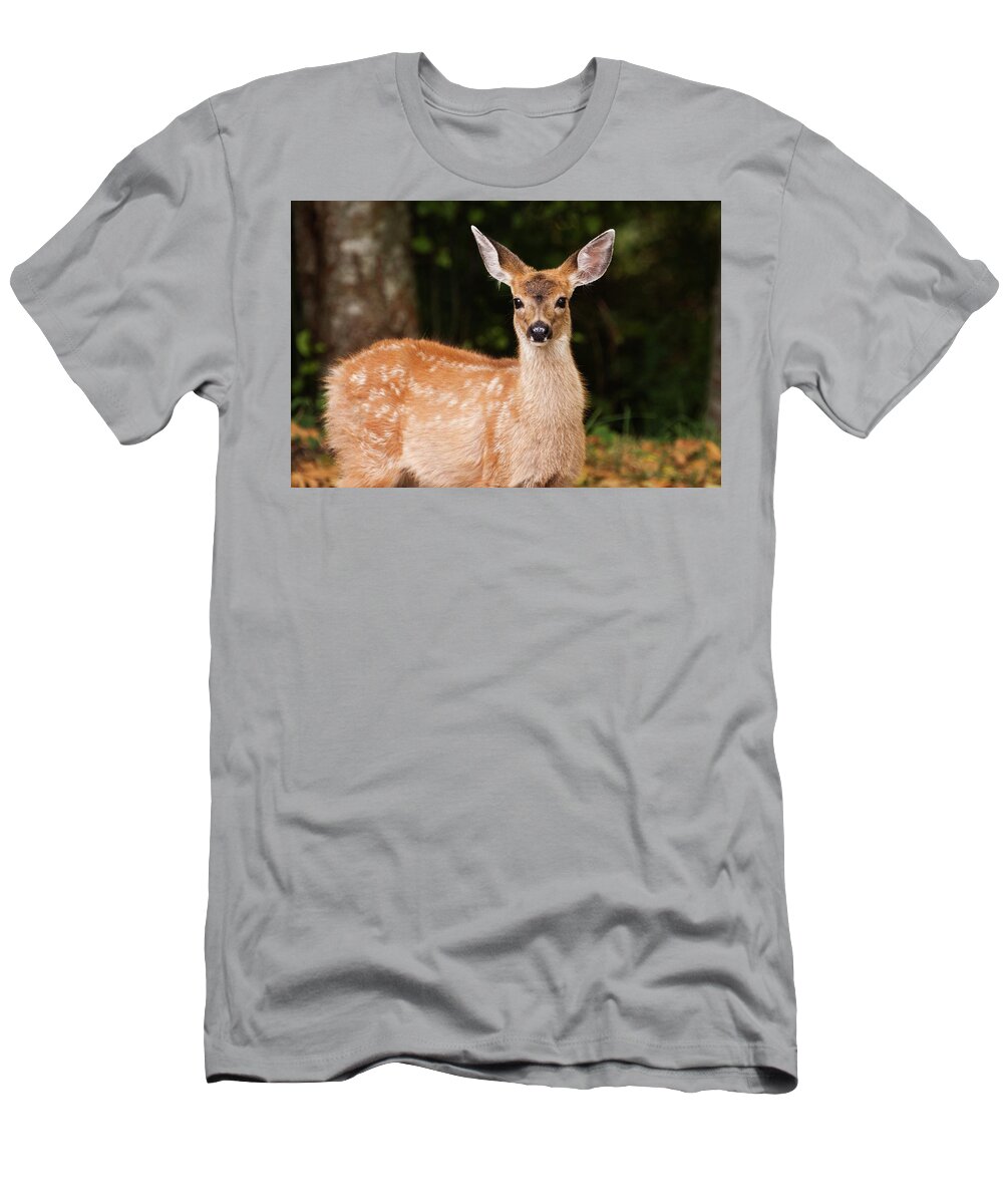 Fawn T-Shirt featuring the photograph Speckled Fawn by Peggy Collins