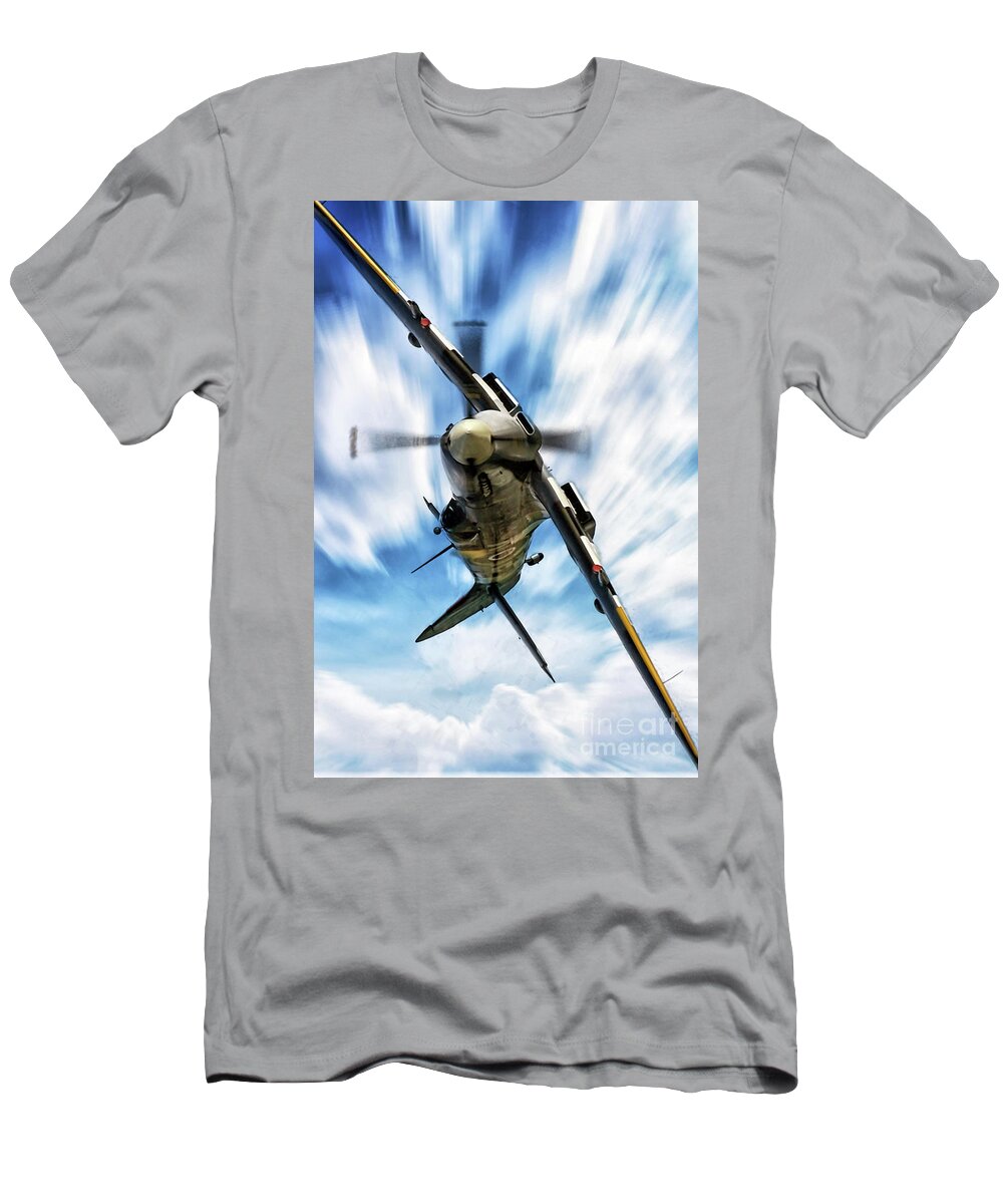 Spitfire T-Shirt featuring the digital art Spitfire Roll by Airpower Art