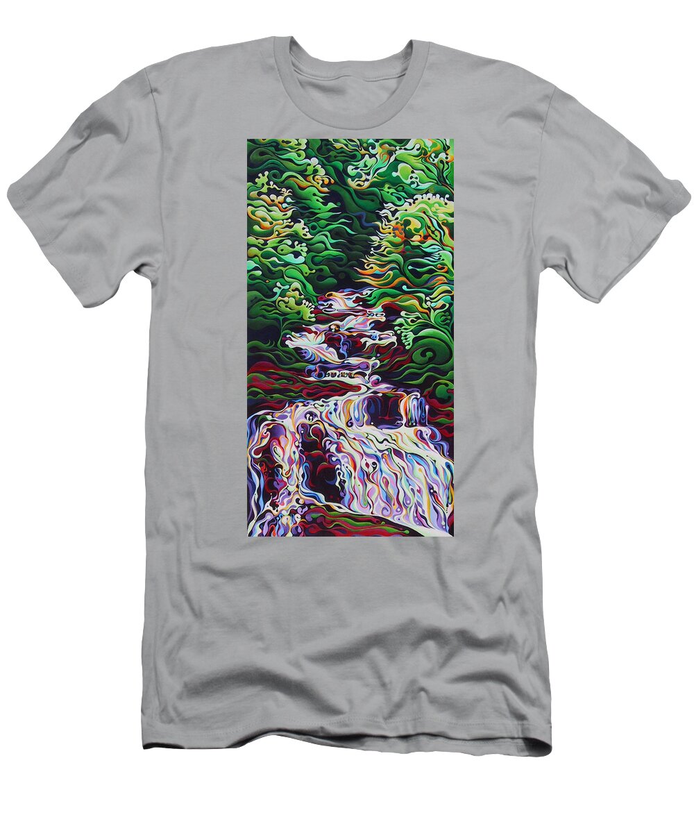 Waterfall T-Shirt featuring the painting Spring Cascade by Amy Ferrari
