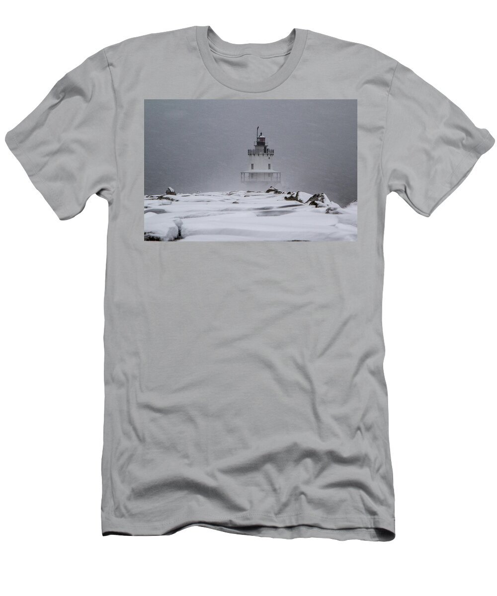 Sprint Point T-Shirt featuring the photograph Spring Point Ledge Lighthouse Blizzard by Darryl Hendricks