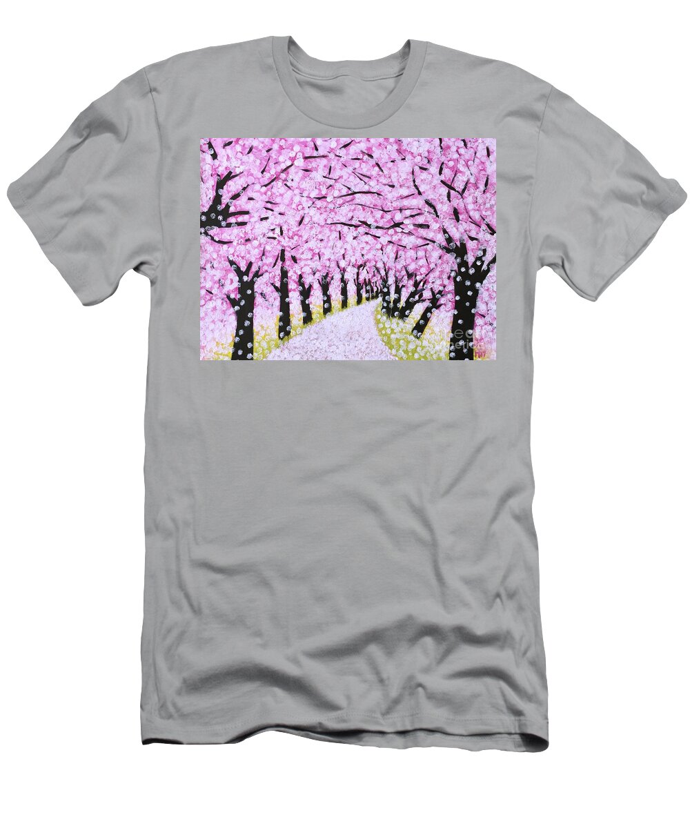 Nature T-Shirt featuring the painting Spring road by Wonju Hulse