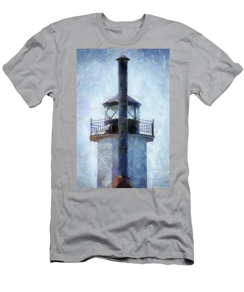 St Joseph Michigan T-Shirt featuring the photograph St Joseph Michigan Pier Walk Turret Vertical PA by Thomas Woolworth