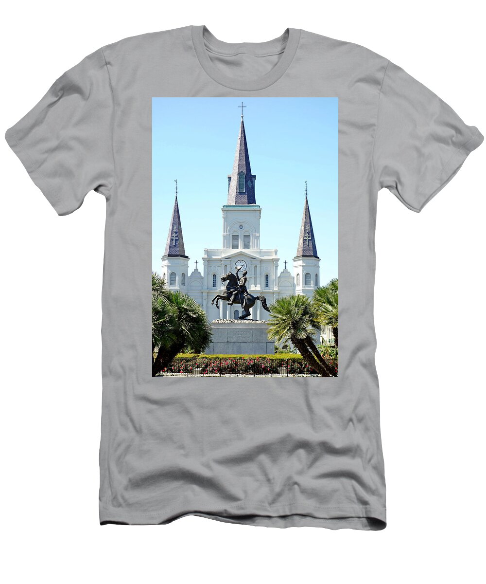 St. Louis Cathedral T-Shirt featuring the photograph St. Louis Cathedral from Jackson Square by Robert Meyers-Lussier