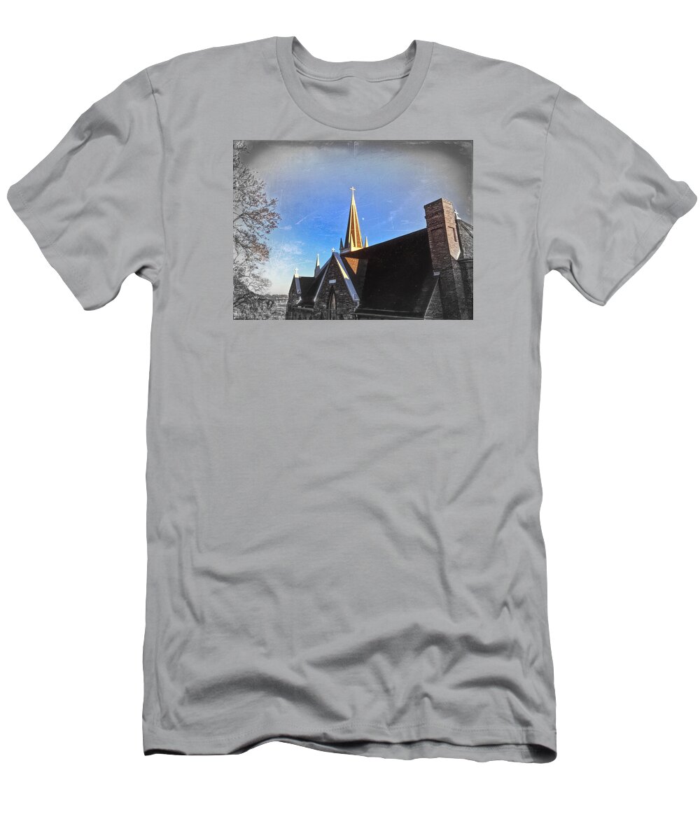 Church T-Shirt featuring the photograph St. Peter's Spire by Chris Montcalmo