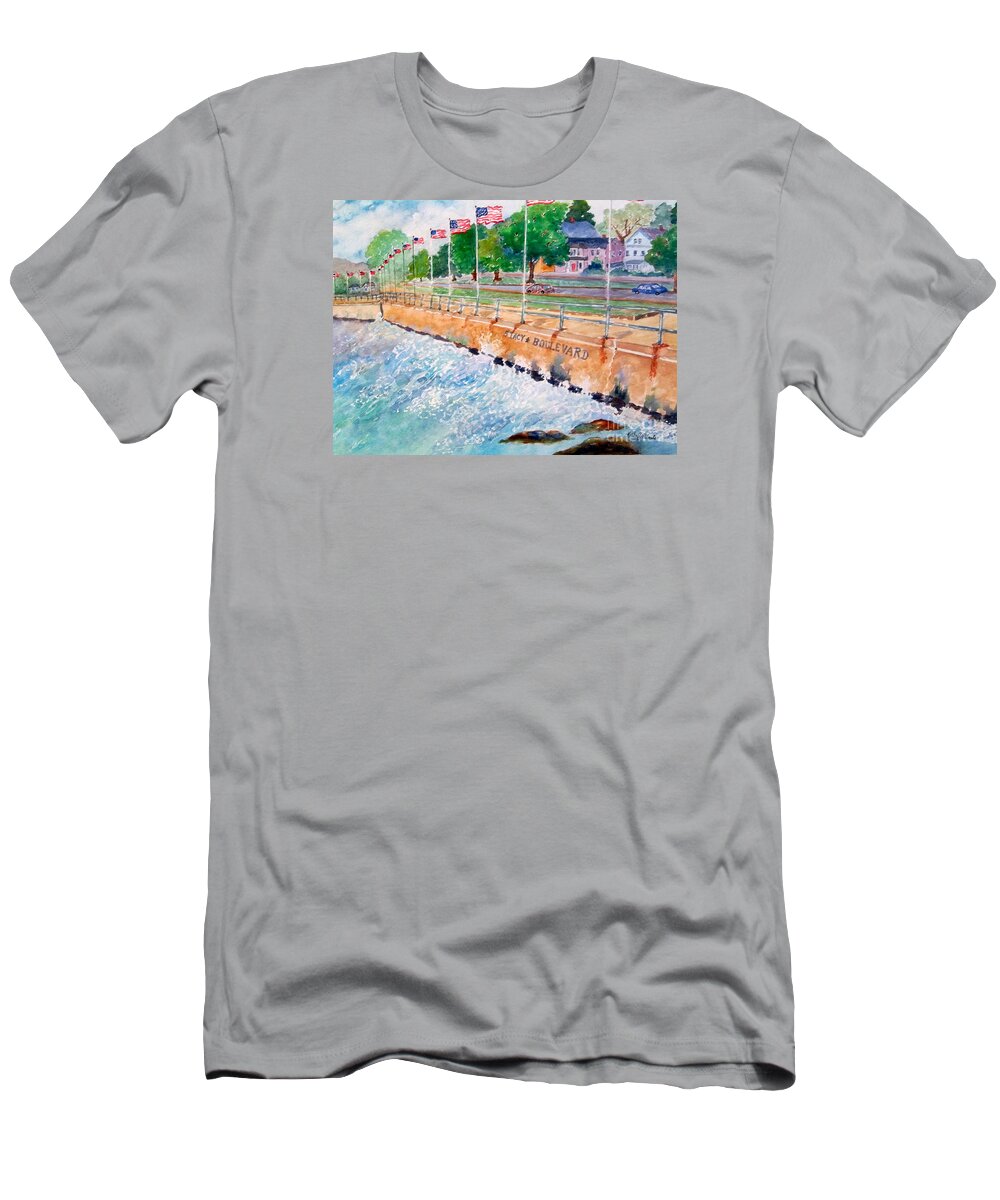 Gloucester T-Shirt featuring the painting Stacey Boulevard,Gloucester, MA by Kathryn G Roberts