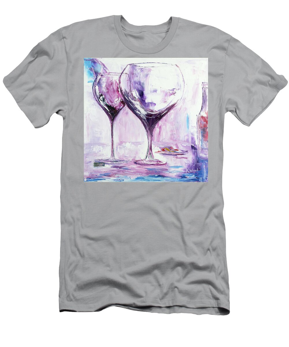 Wine Glasses T-Shirt featuring the painting Stained Wine Glasses by Ken Wood